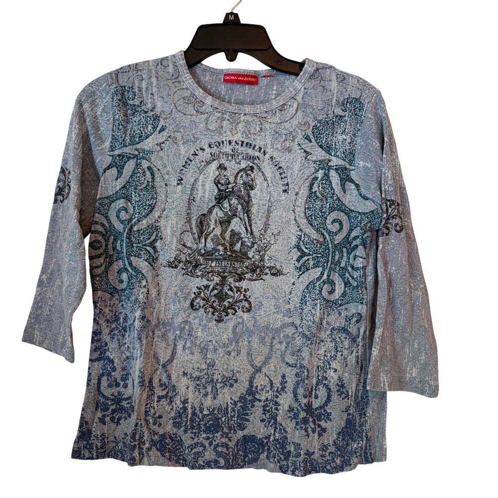 Gloria Vanderbilt Womens Equestrian Society Top‎ Embellished 3/4 Sleeve Fairy
